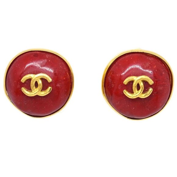 Chanel Red Button Earrings Clip-On 98P 194997 - Picture 1 of 4